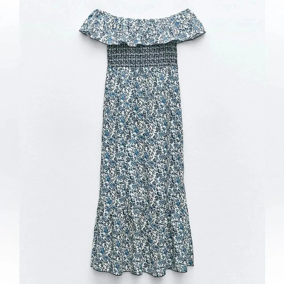 ZARA BLOGERS FAVORITE PRINTED OFF THE SHOULDER FAMOUS PORTOFINO DRESS - Picture 4 of 6